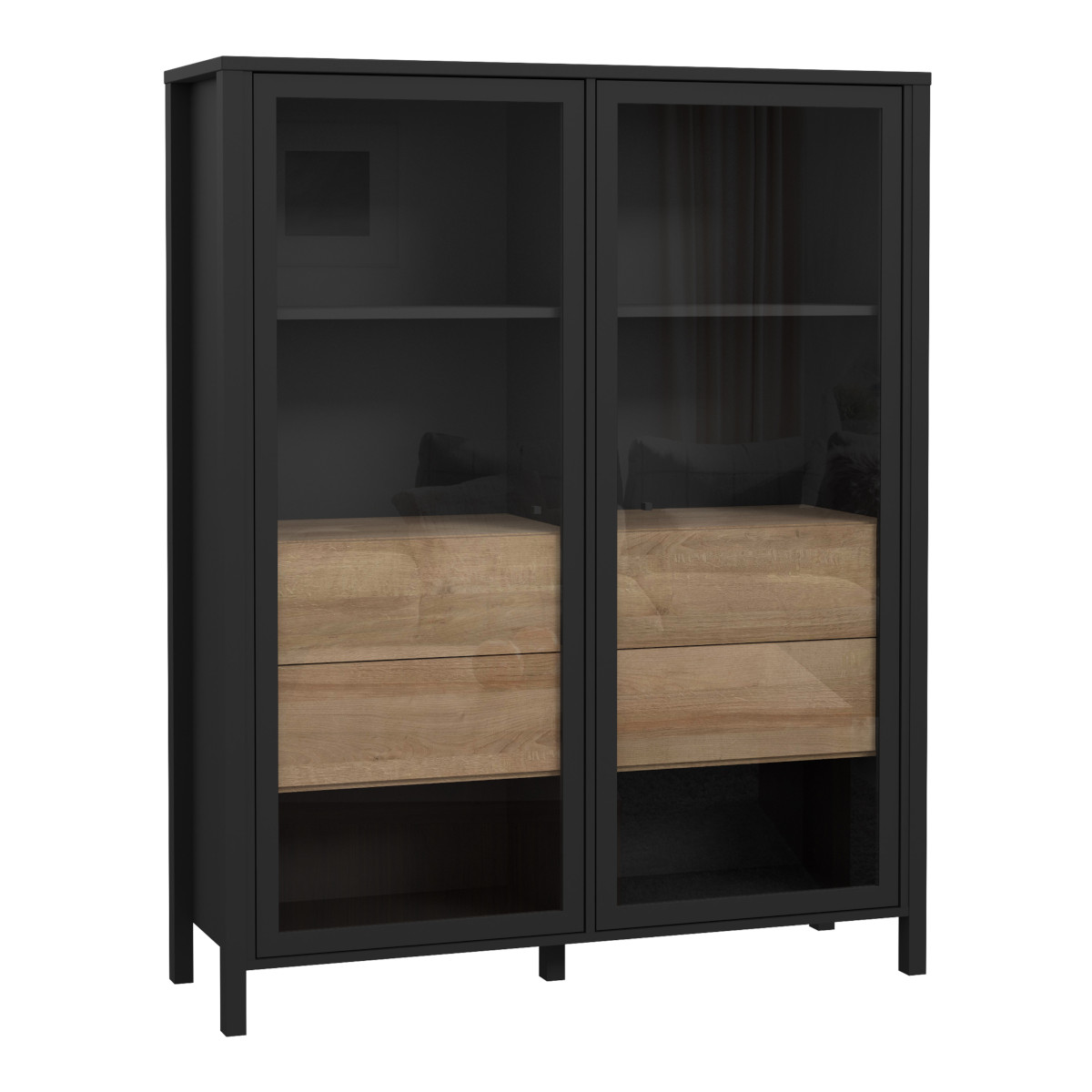 High Rock Extra Wide Display Cabinet in Matt Black and Riviera Oak